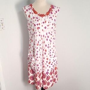 Rabbit Rabbit Rabbit Designs White Sleeveless Dress w/Rose & Orange Print, Sz 10